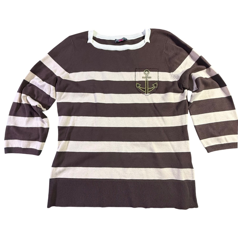 Needle & Threads Striped Anchor‎ Embellished Sweater Nautical Top Medium